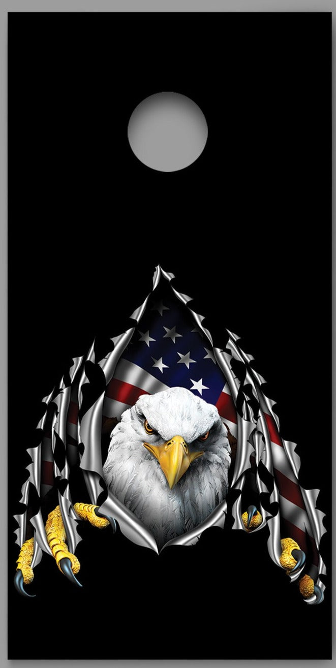 American Bald Eagle Rip Black Design Cornhole Board Decal Wraps