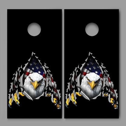 American Bald Eagle Rip Black Design Cornhole Board Decal Wraps