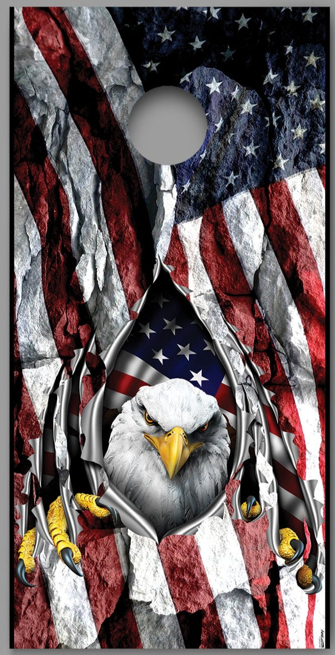 American Flag Cornhole Bald Eagle Stone Flag Rip Decal Wrap single