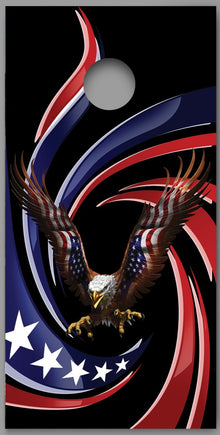 American Bald Eagle Swirl Stars Red White Blue Design Cornhole Board Decal Wraps