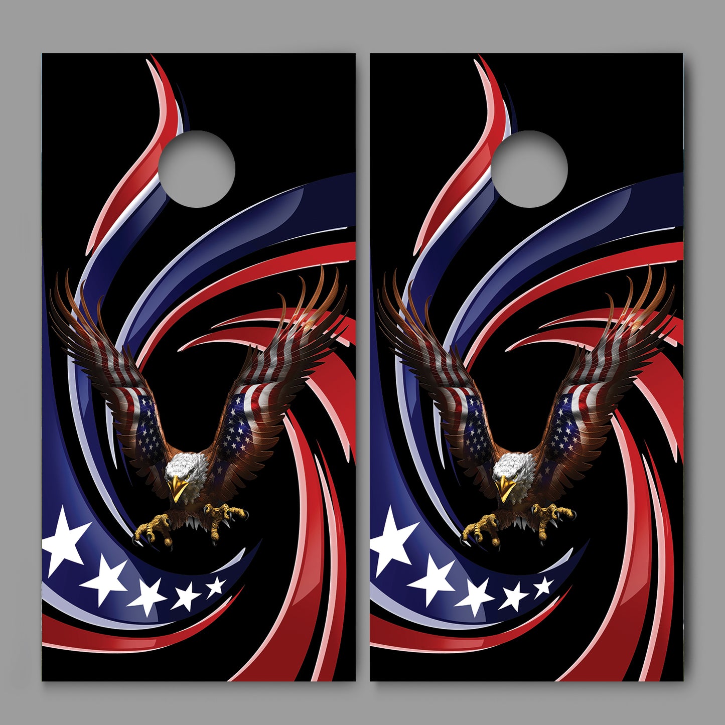 American Bald Eagle Swirl Stars Red White Blue Design Cornhole Board Decal Wraps