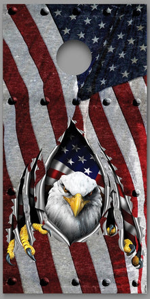 American Flag Bald Eagle Steel Rip Rivets Design Cornhole Board Decal Wraps