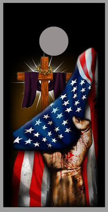 American Flag Cross Fist Cornhole Wrap Decal