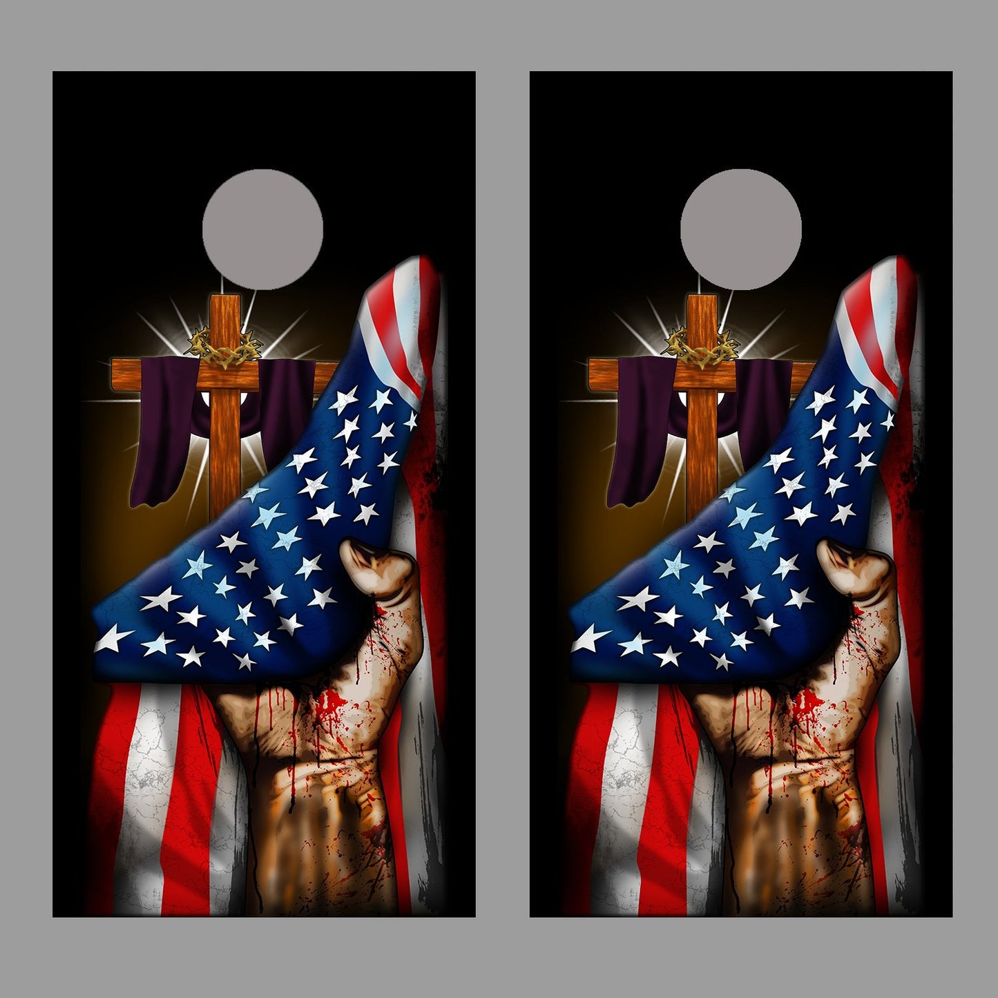 American Flag Cross Fist Cornhole Wrap Decal