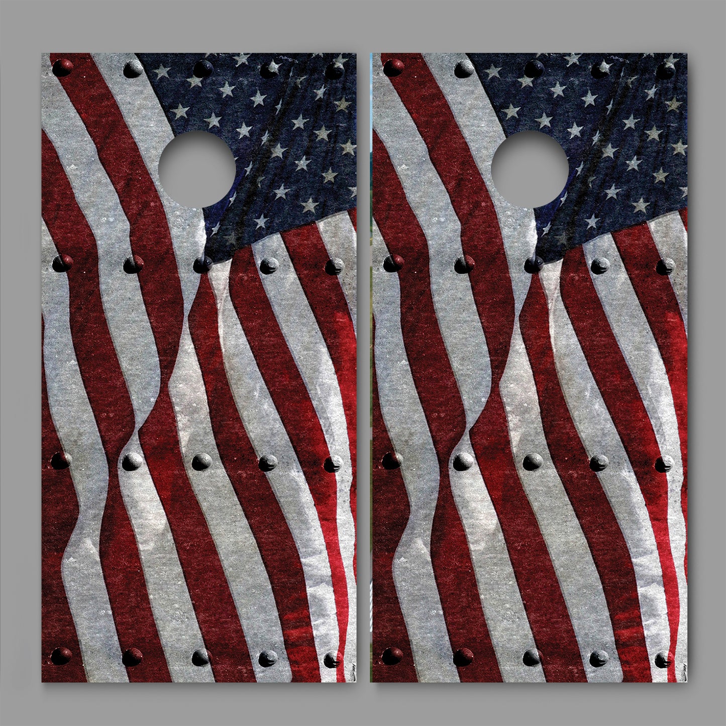 American Flag Rivets Design Cornhole Board Decal Wraps
