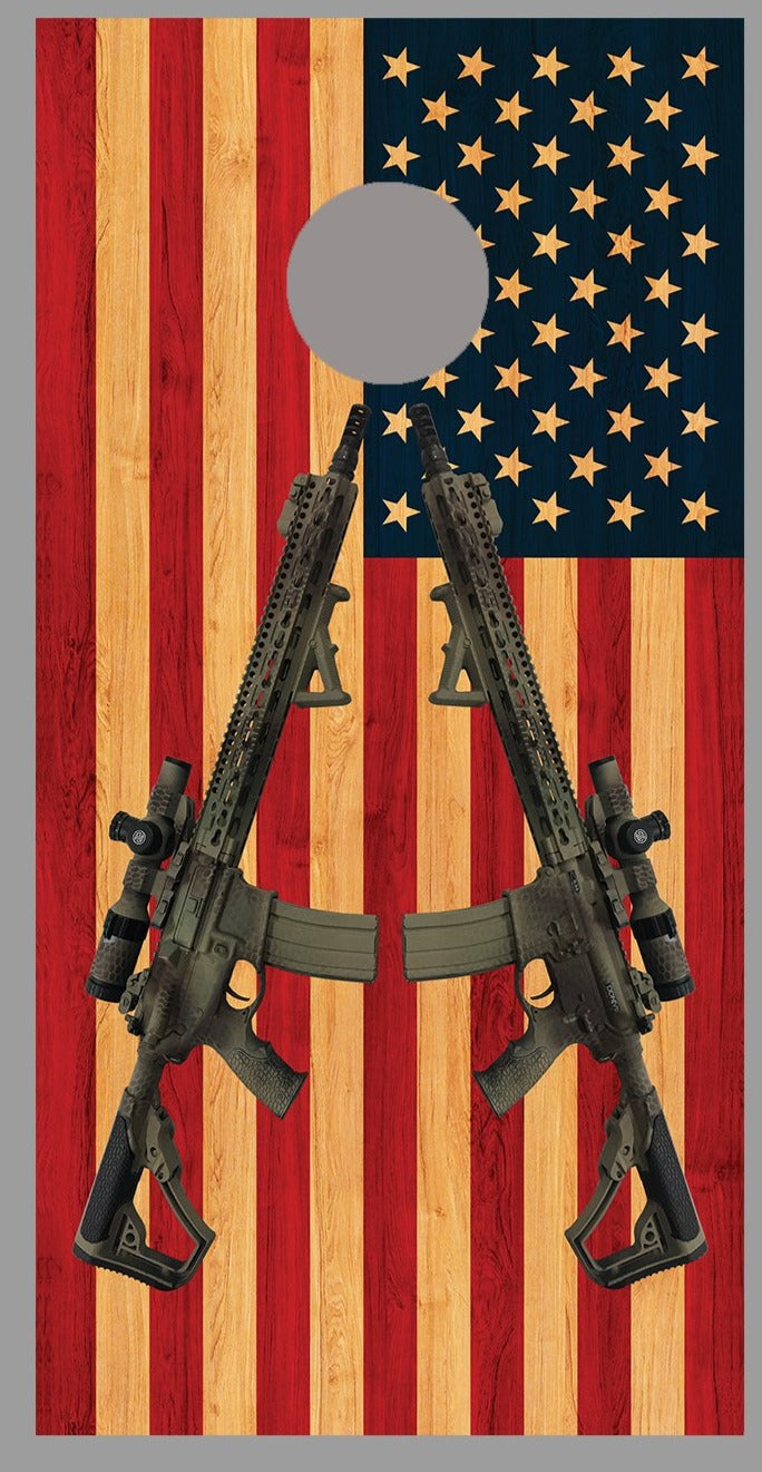 American Flag Wood Guns 2nd Amend Corn hole Board Decal Wrap
