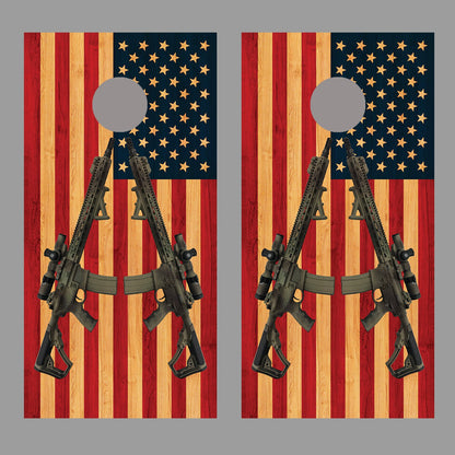 American Flag Wood Guns 2nd Amend Corn hole Board Decal Wrap
