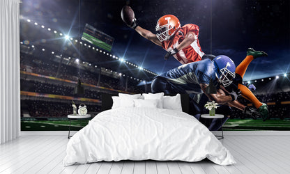 American Football Player in Action on Stadium Wall Mural