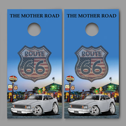 Route 66 Bob's Gasoline Alley 1976 Chevy Nova Cornhole Board Decal Wrap