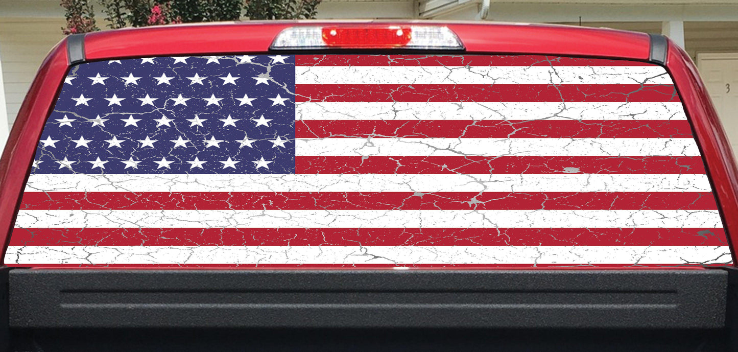 American Flag Crackle Rear Window Decal