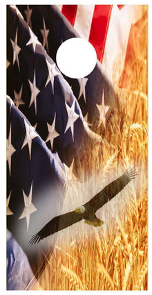 American Flag Wheat Bald Eagle Farm Corn Hole Decal Wrap