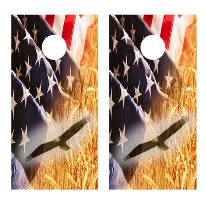 American Flag Wheat Bald Eagle Farm Corn Hole Decal Wrap
