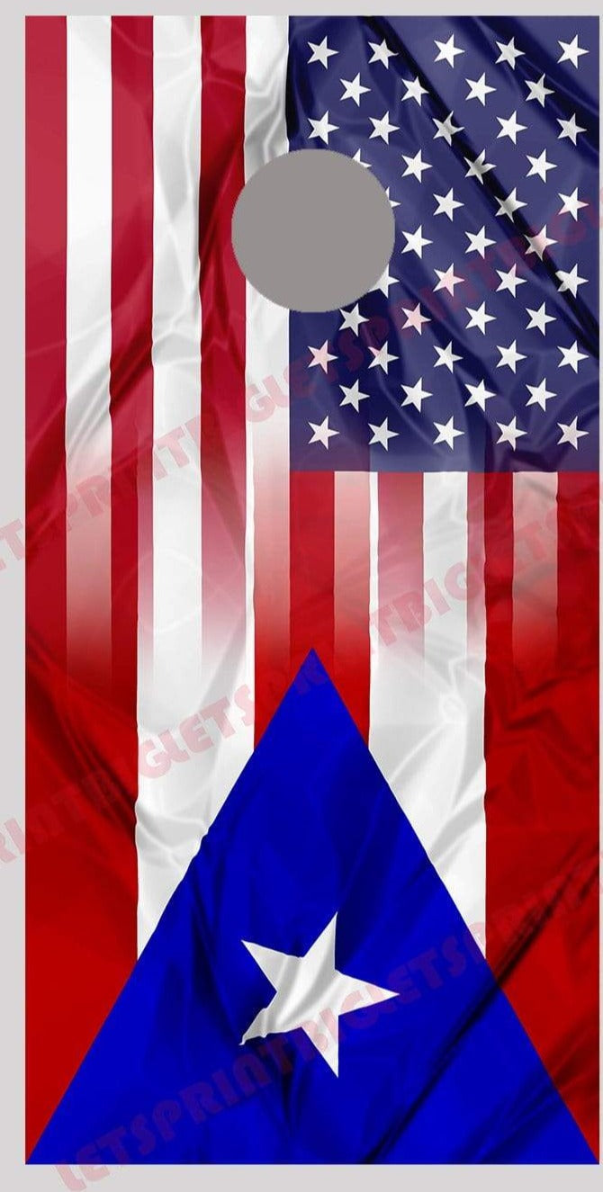 American Puerto Rico Flag Blend Cornhole Board Decal Wrap