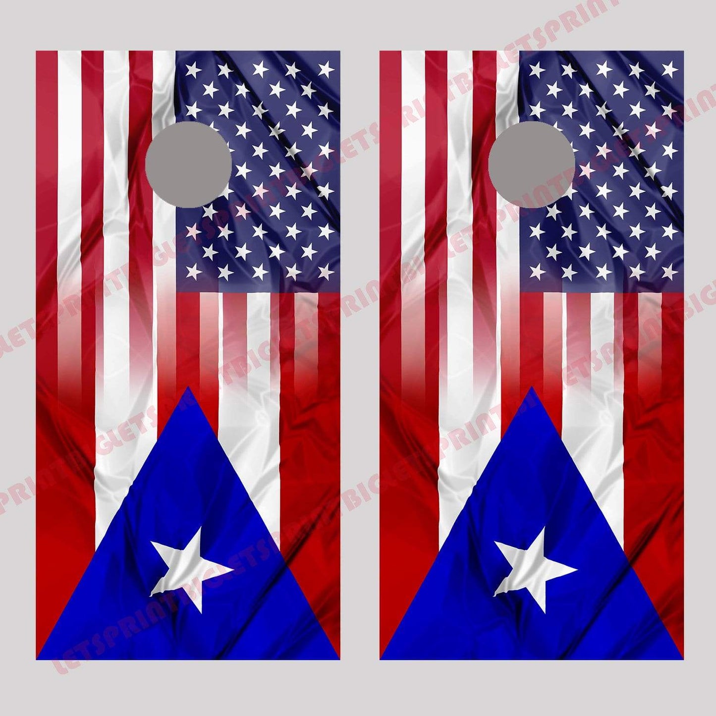 American Puerto Rico Flag Blend Cornhole Board Decal Wrap