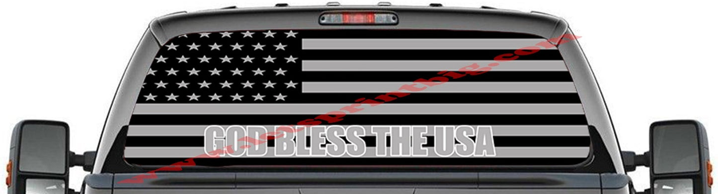 American Flag Gray God Bless USA Rear Window Decal Graphic