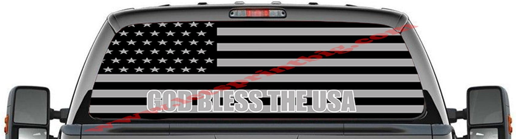 American Flag Gray God Bless USA Rear Window Decal Graphic