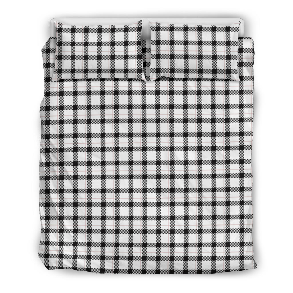 Black and White with Pink Plaid Print Bedding Set