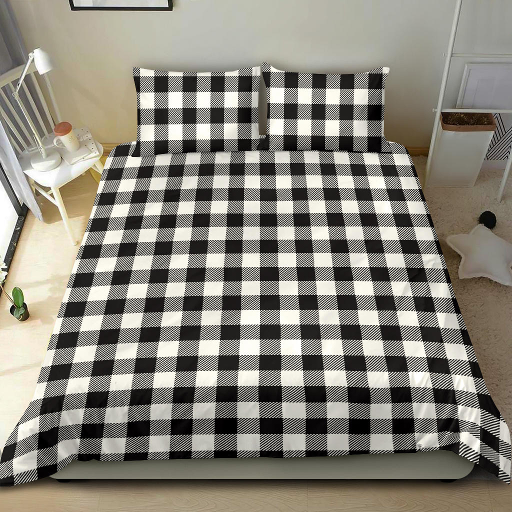 Black and White Buffalo Plaid Print Bedding Set
