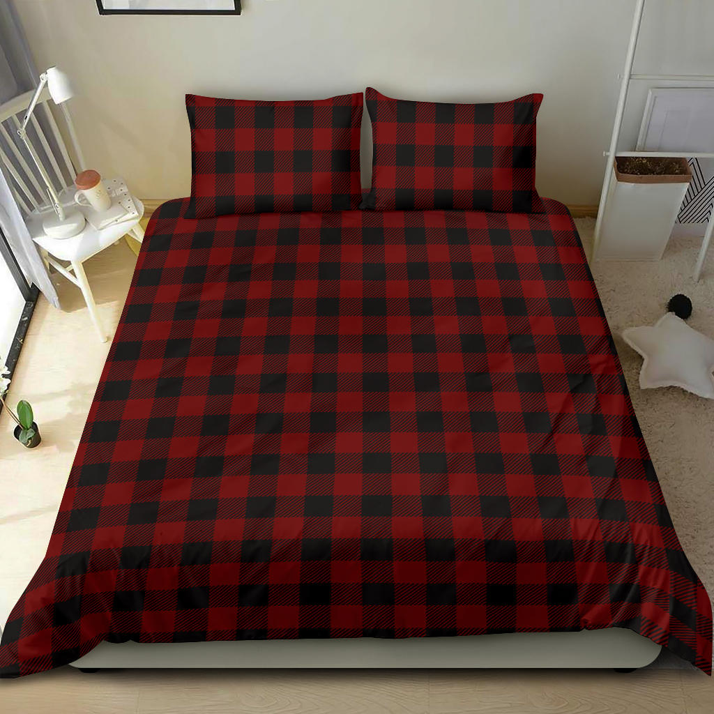 Black and Red Buffalo Plaid Print Bedding Set