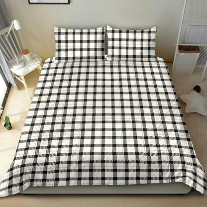 Black and White with Pink Plaid Print Bedding Set