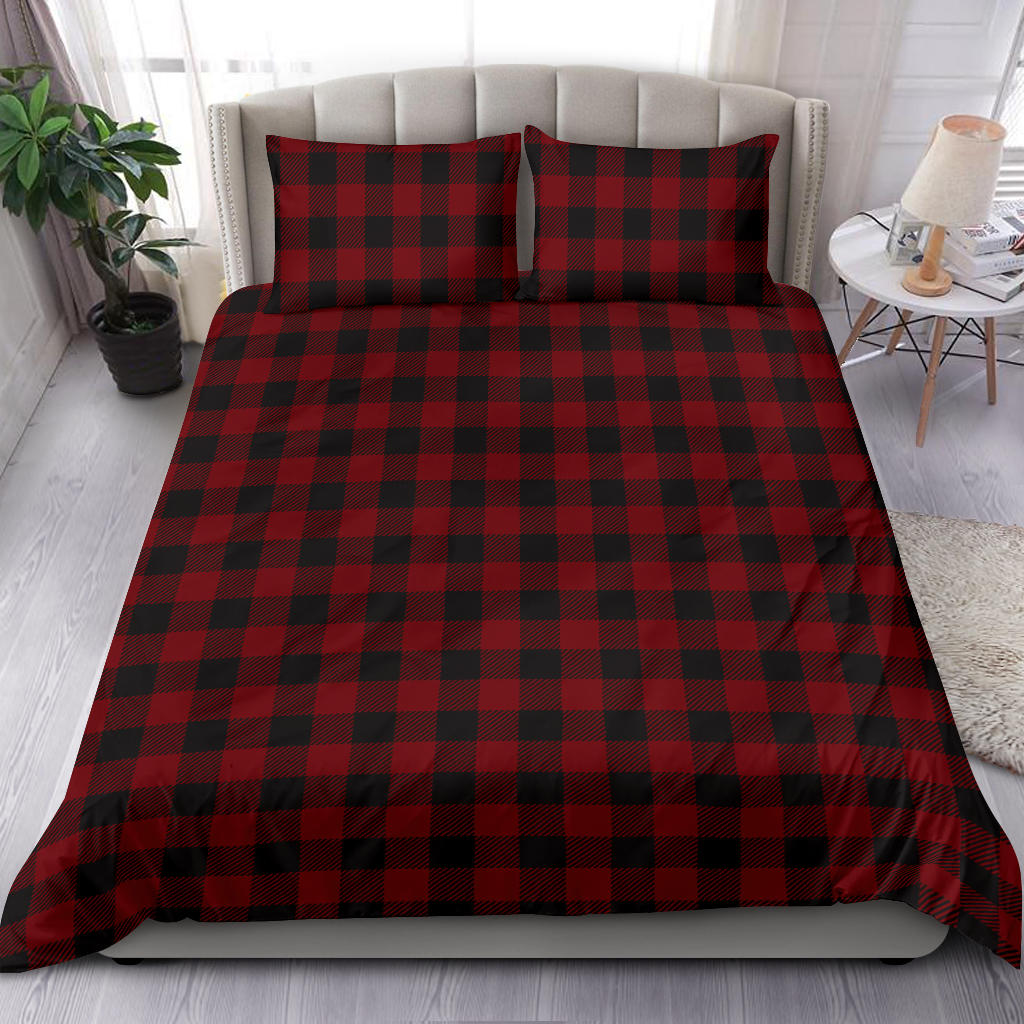 Black and Red Buffalo Plaid Print Bedding Set