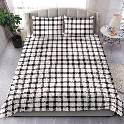 Black and White with Pink Plaid Print Bedding Set