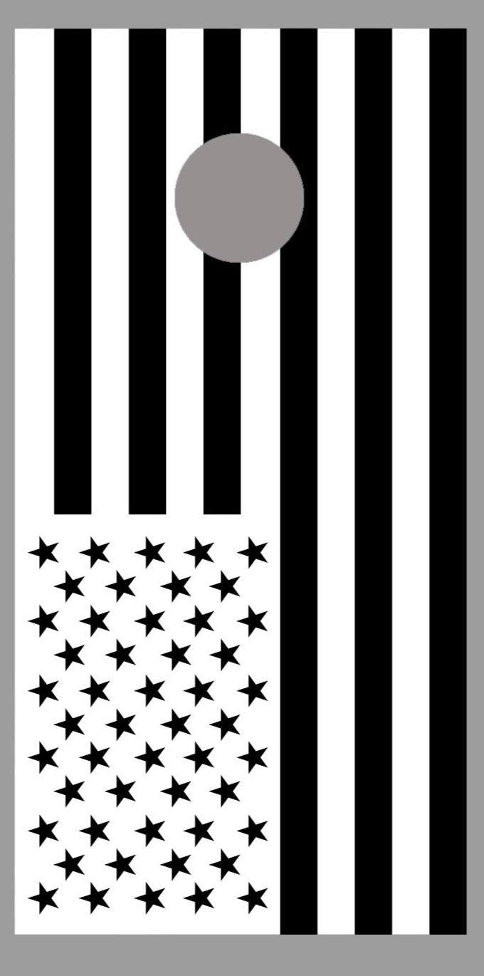 Black and White American Flag Cornhole Board Decal Wrap