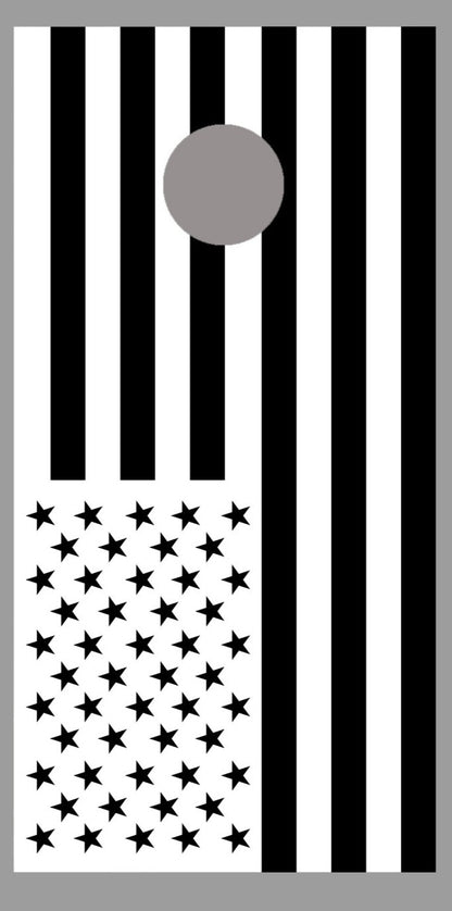 Black and White American Flag Cornhole Board Decal Wrap