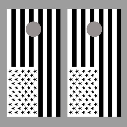 Black and White American Flag Cornhole Board Decal Wrap