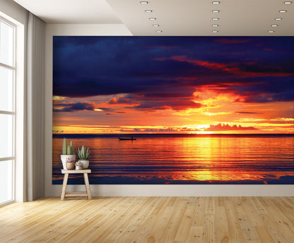 Backlit Beach Dark Clouds Wall Mural