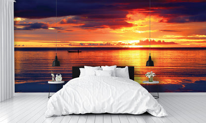 Backlit Beach Dark Clouds Wall Mural