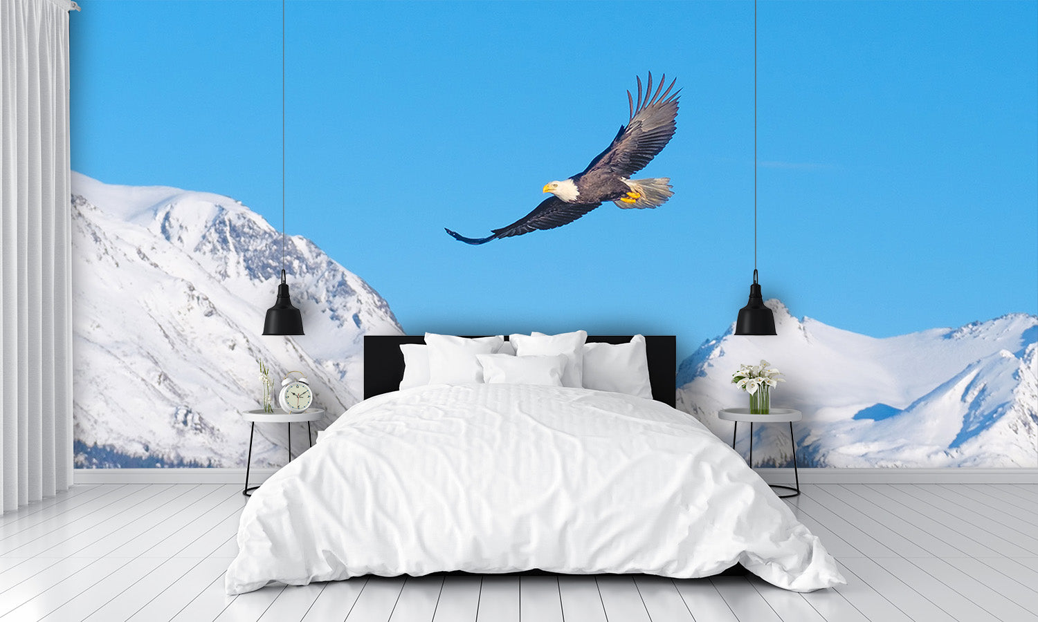 American Bald Eagle Flying Alaska Mountains Wall Mural