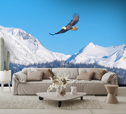 American Bald Eagle Flying Alaska Mountains Wall Mural