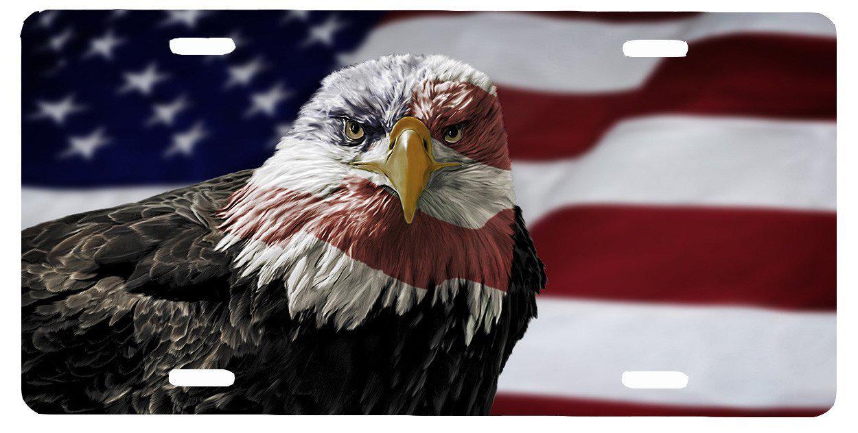 Bald Eagle American Flag License Plate Car Tag - Let's Print Big