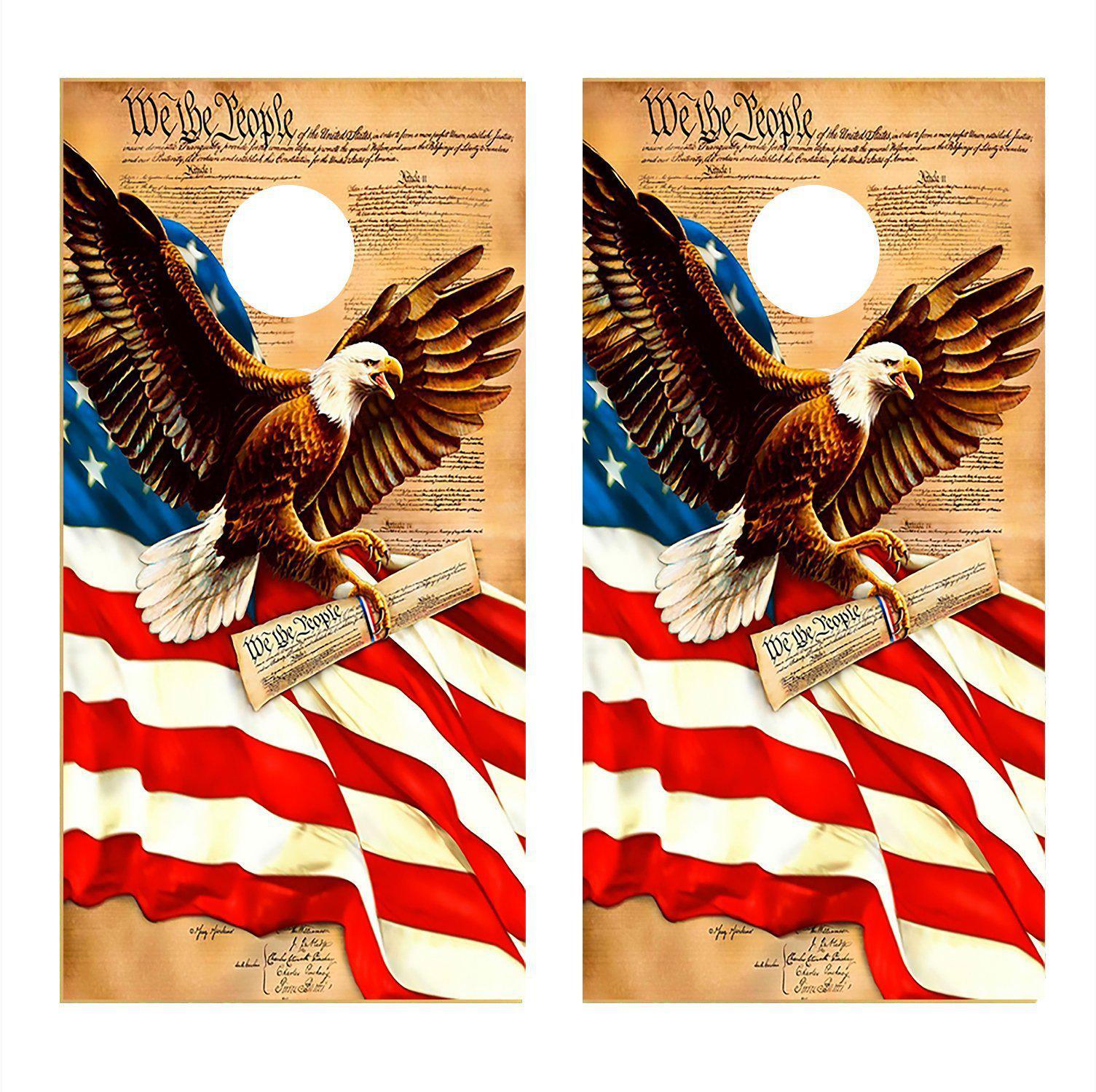 Eagle Cornhole Skins Flag Constitution Decal Wraps set