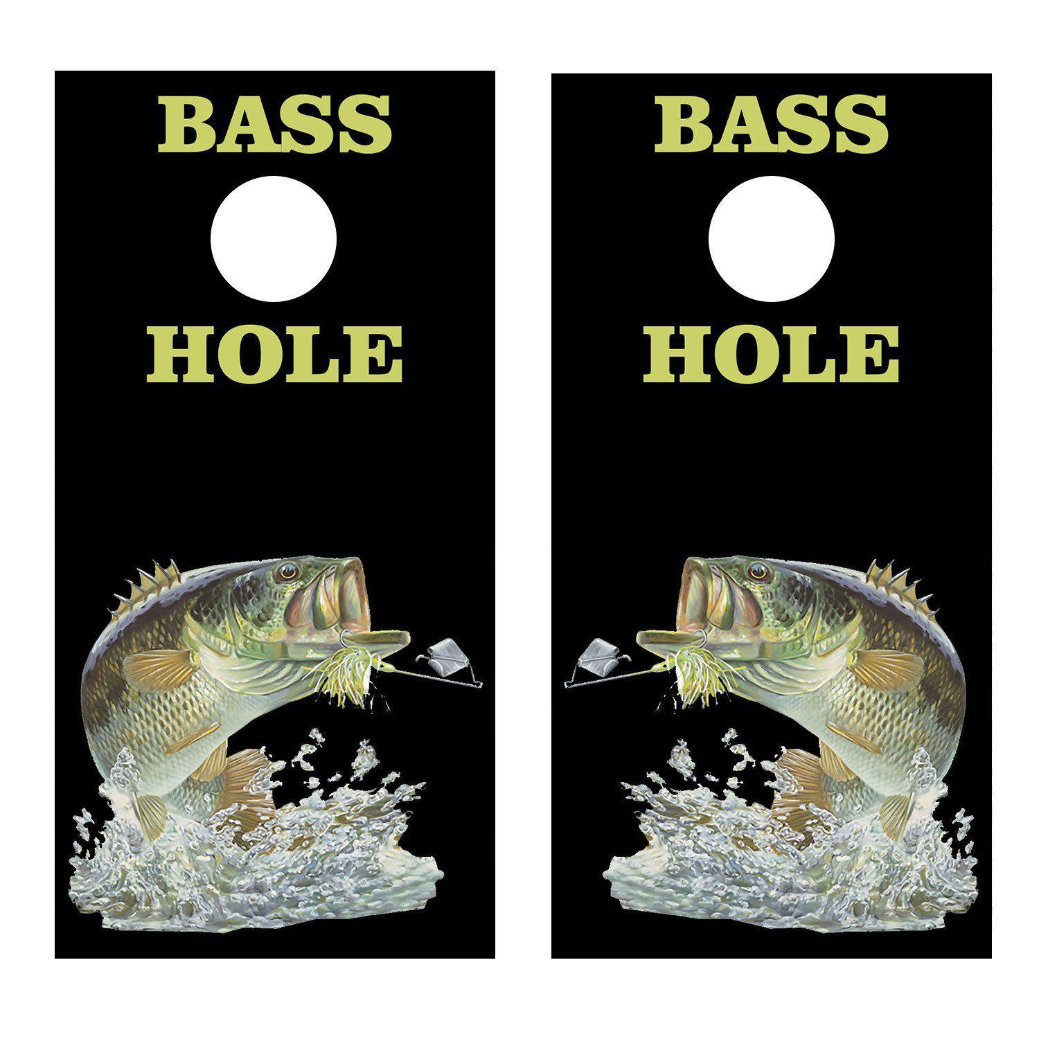 Bass Hole Fishing Cornhole Black Cornhole Board Decal - Let's Print Big