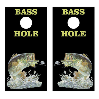Bass Hole Fishing Cornhole Black Cornhole Board Decal - Let's Print Big