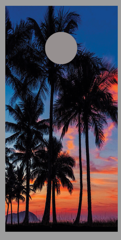 Beach Sunset Palm Tree Corn Hole Decal Wrap