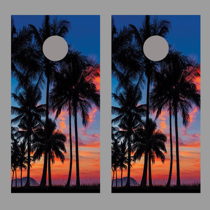 Beach Sunset Palm Tree Corn Hole Decal Wrap
