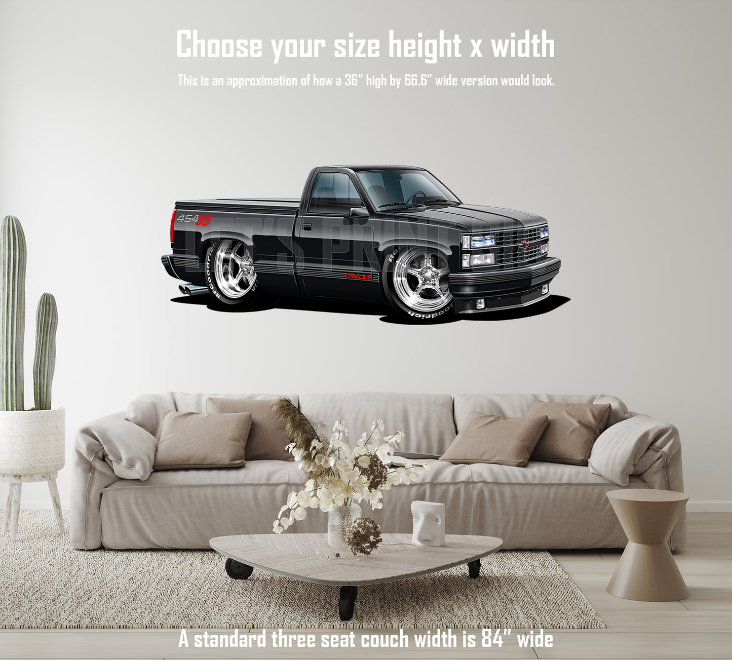 1990 454SS Pickup Truck Black Red White Car Art Wall Decal