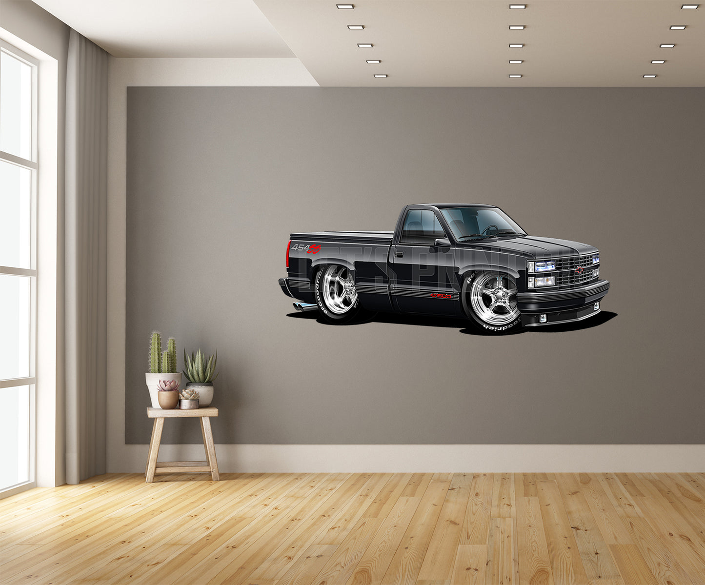 1990 454SS Pickup Truck Black Red White Car Art Wall Decal