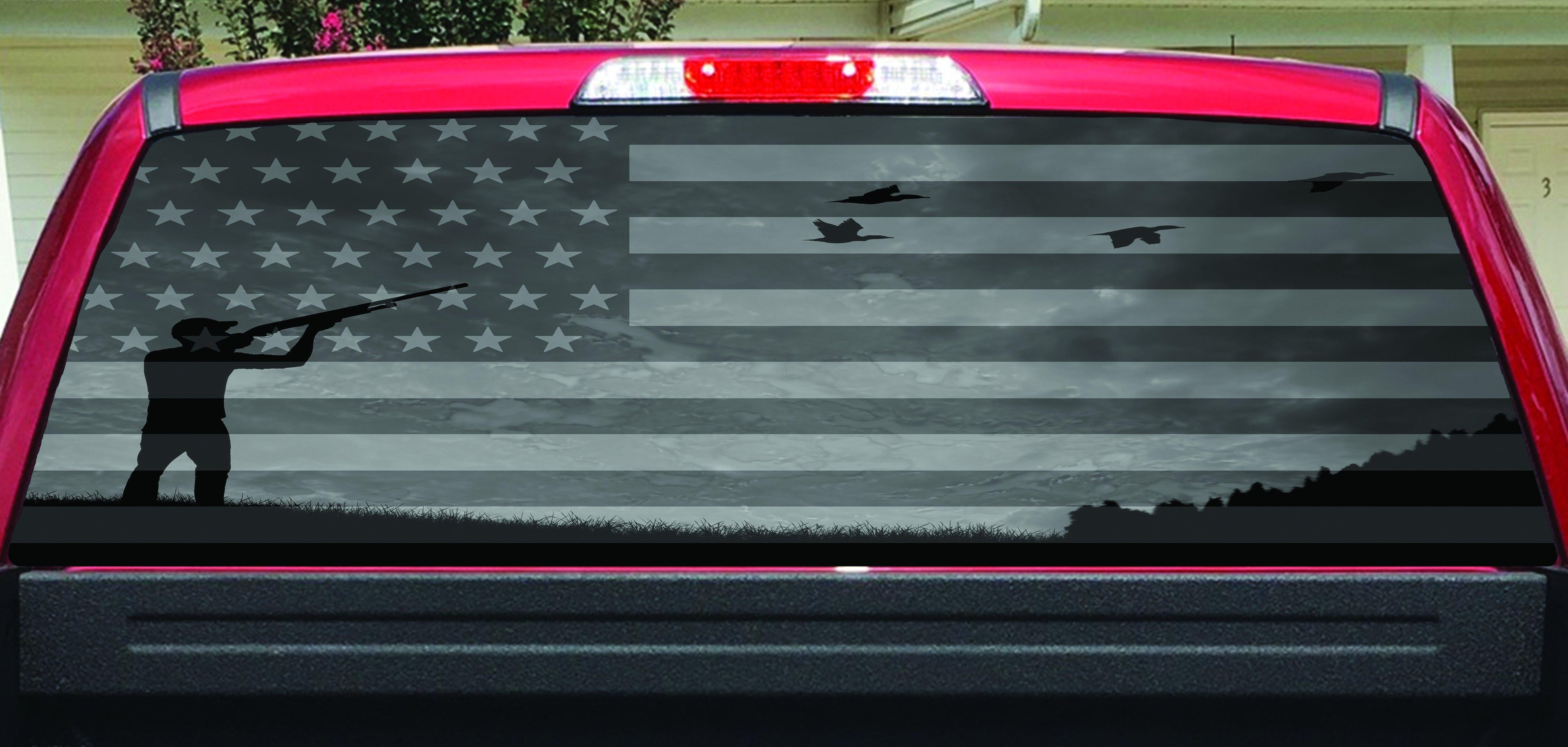 American Flag Duck Hunter Black White Rear Window Decal