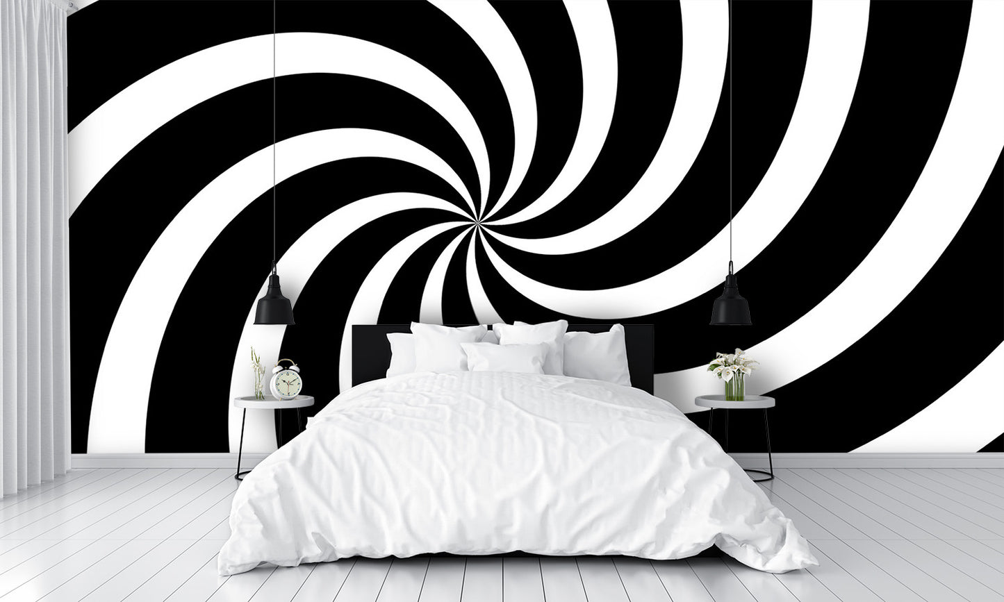 Black and White spiral Optical Illusion Wall Mural