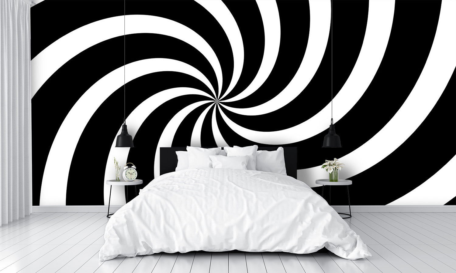 Black and White spiral Optical Illusion Wall Mural