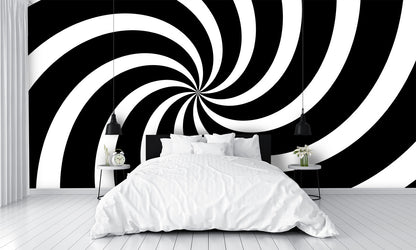 Black and White spiral Optical Illusion Wall Mural