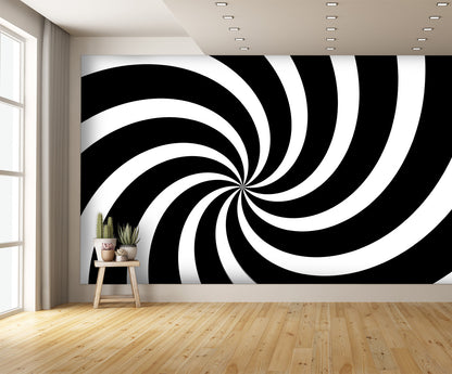 Black and White spiral Optical Illusion Wall Mural