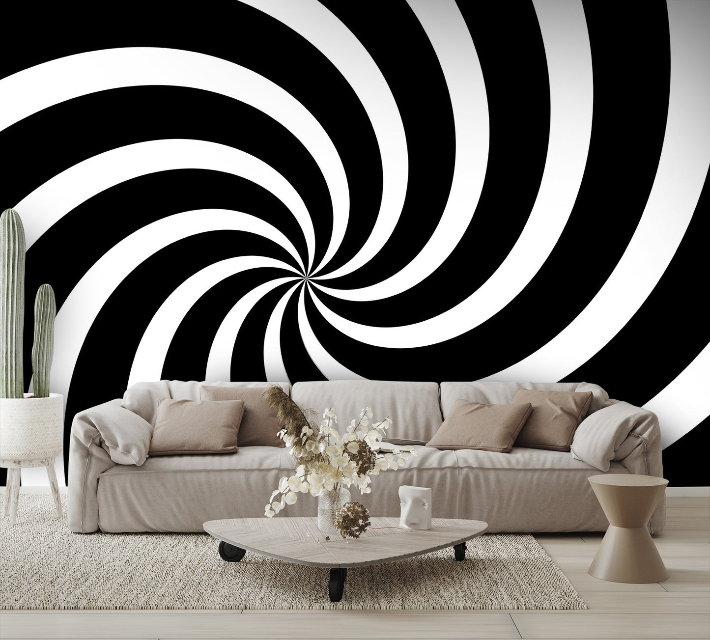Black and White spiral Optical Illusion Wall Mural