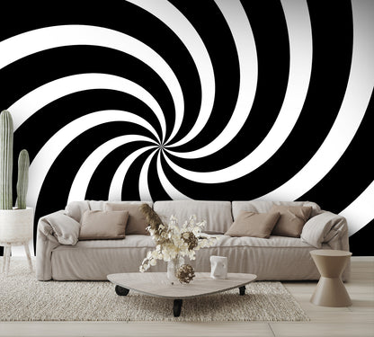 Black and White spiral Optical Illusion Wall Mural
