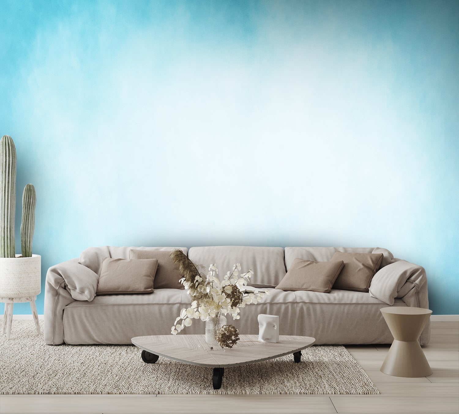 Blue and White Textured Art Mural Wallpaper