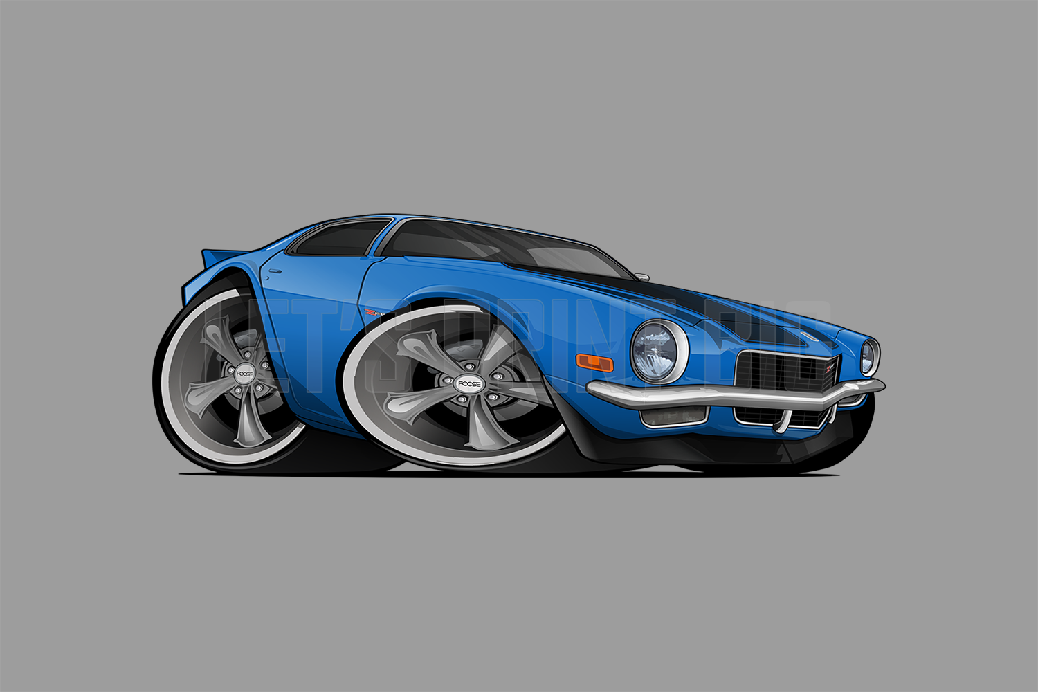 Car Art 1970 Blue Camaro Z28 Hot Rod Cartoon Wall Decal